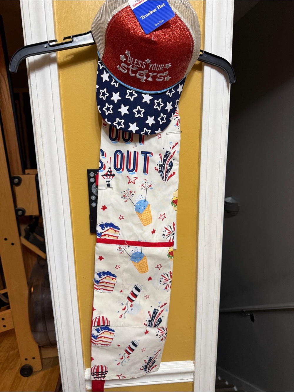 NWT Patriotic BBQ Apron & Trucker Hat Set Bless Your Stars 4th of July OSFM